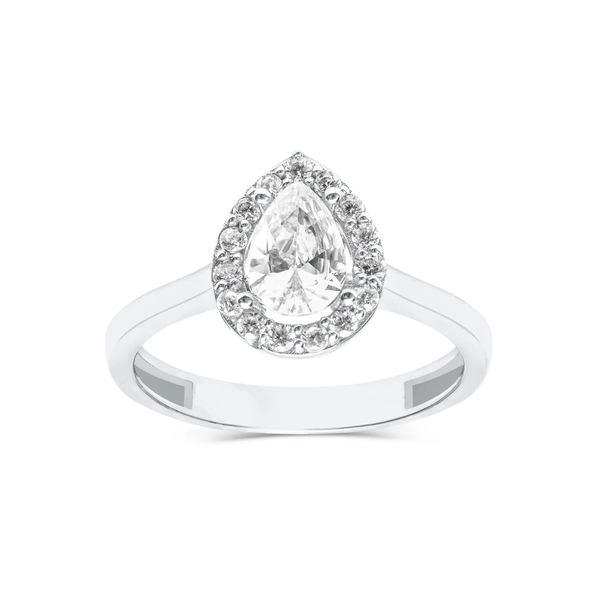 10K (White, Yellow or Rose) Gold Pear Shaped Halo Cubic Zirconia Engagement Ring