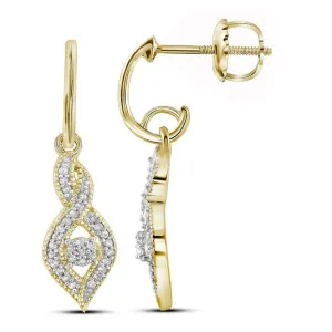 10K Yellow Gold Round Diamond Dangle Oval Earrings 1/6 Cttw