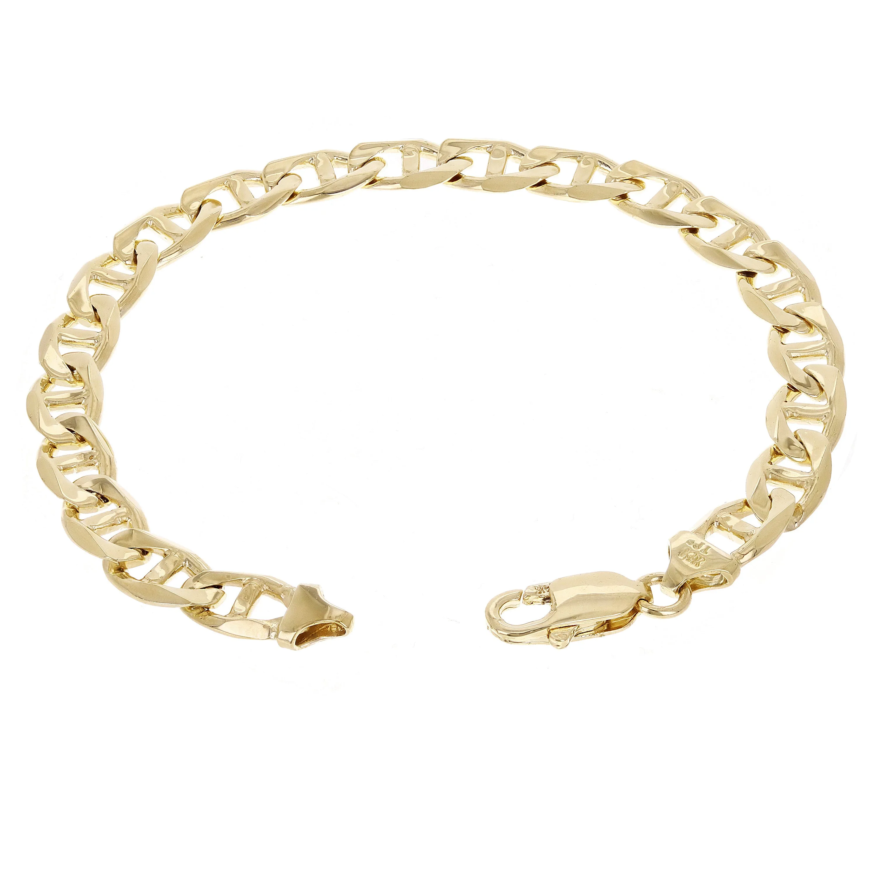 10k Yellow Gold Solid Anchor Mariner Link Chain Bracelet 7.7mm Various Lengths