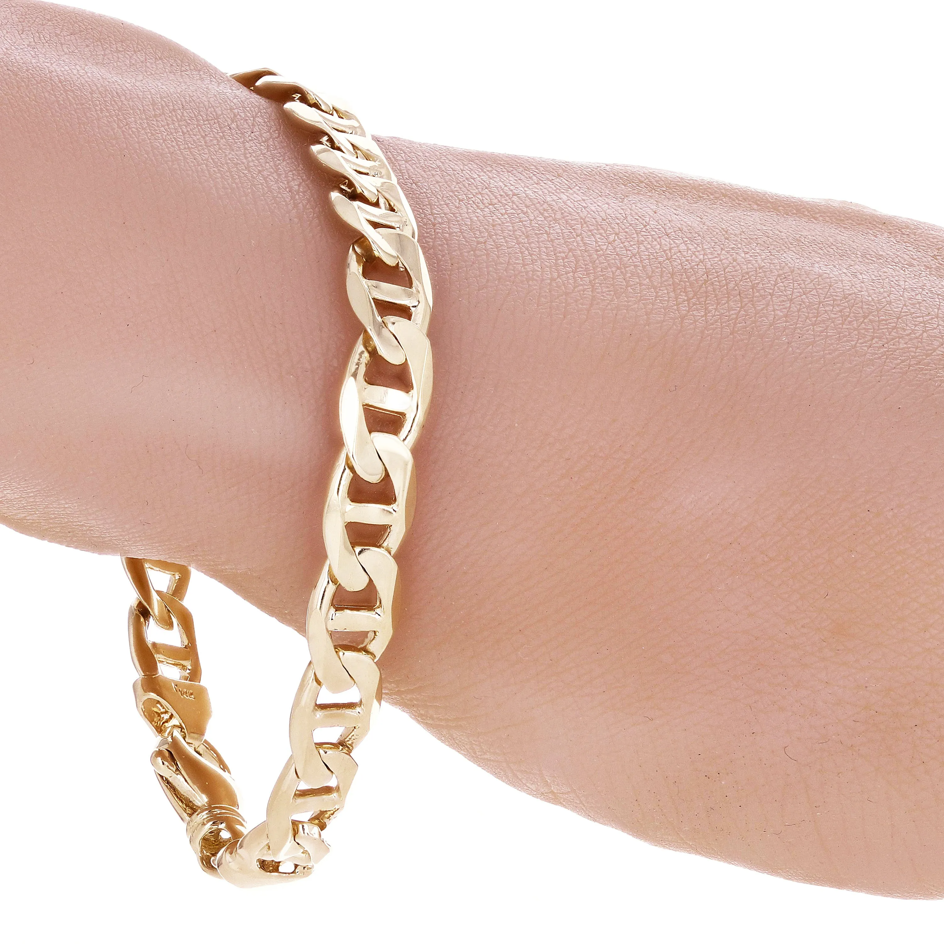 10k Yellow Gold Solid Anchor Mariner Link Chain Bracelet 7.7mm Various Lengths
