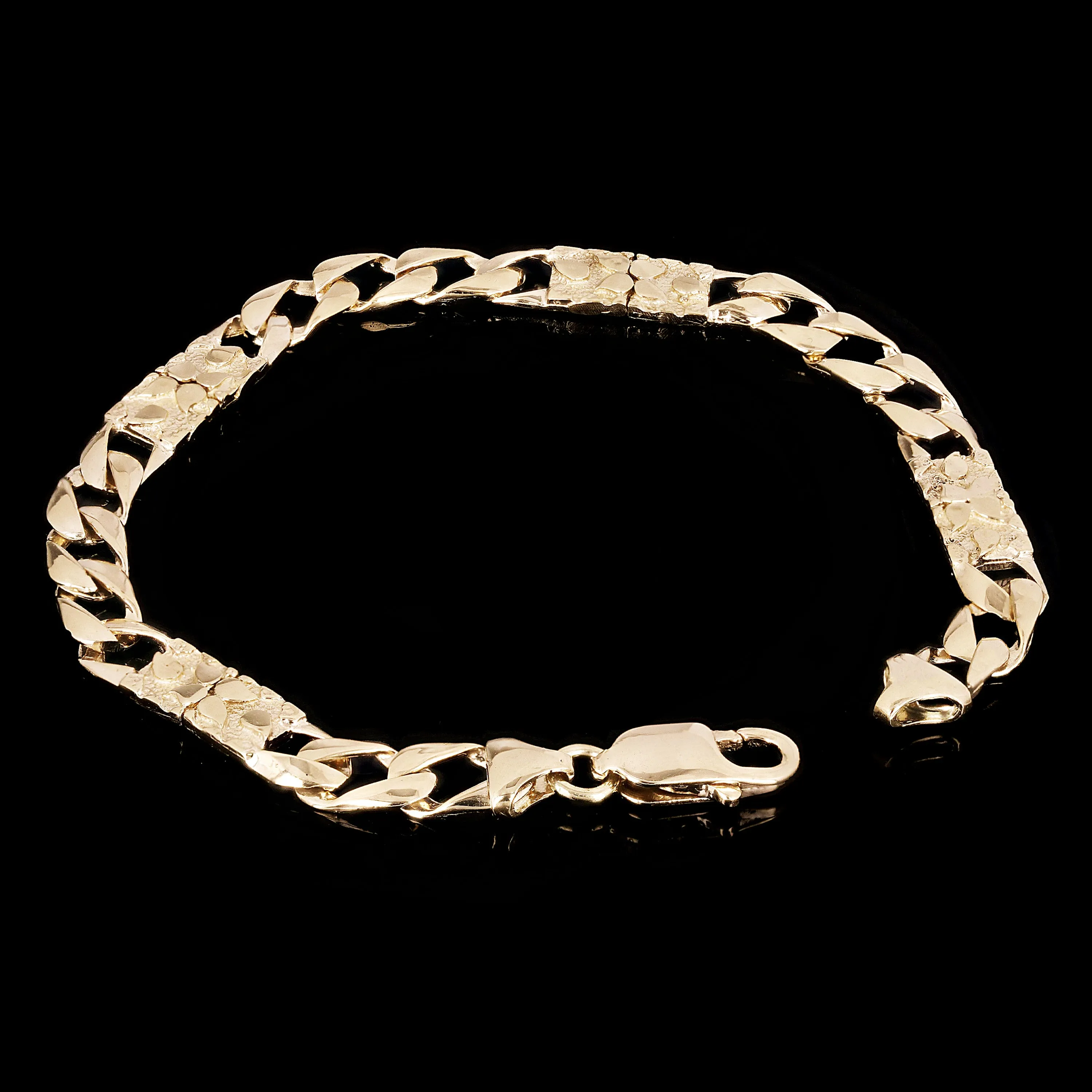 10k Yellow Gold Solid Cuban & Nugget Link Chain Bracelet 8" 6.5mm 12.2 grams