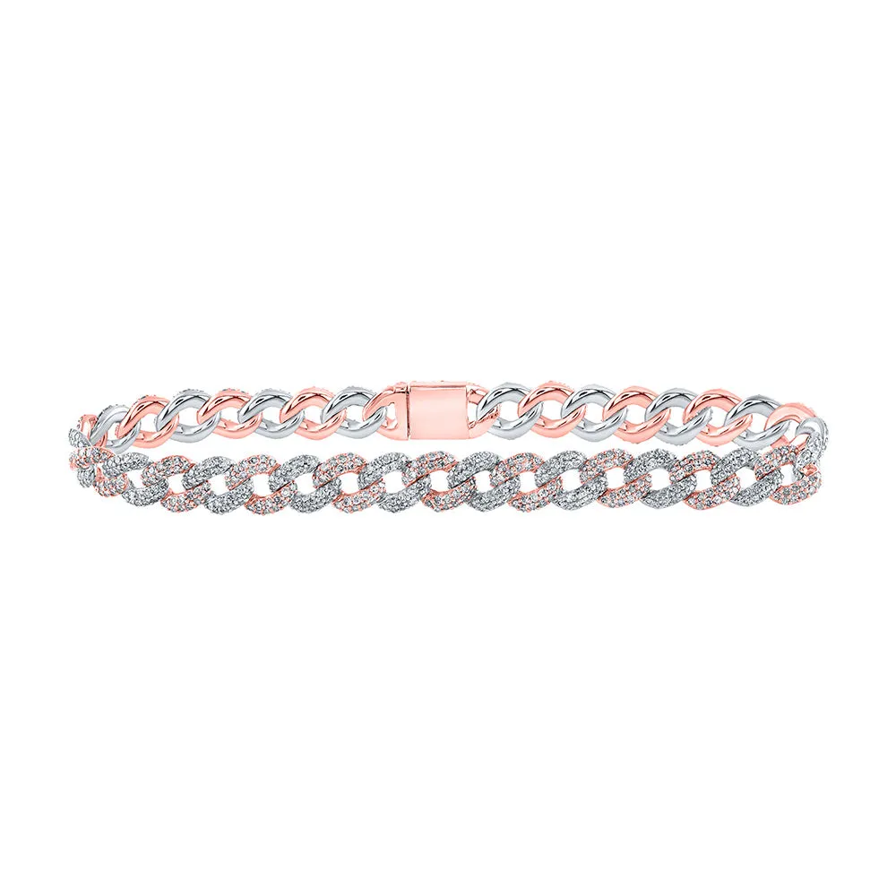10kt Two-tone Gold Womens Round Diamond Curb Link Bracelet 3-1/5 Cttw