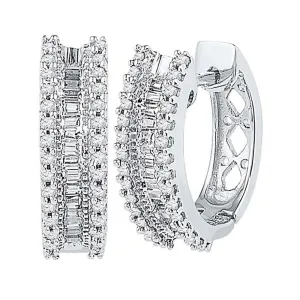 10kt White Gold Womens Round Baguette Diamond Hoop Earrings 1/2 Cttw