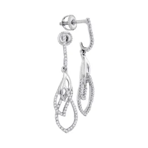 10kt White Gold Womens Round Diamond Dangle Earrings 1/4 Cttw