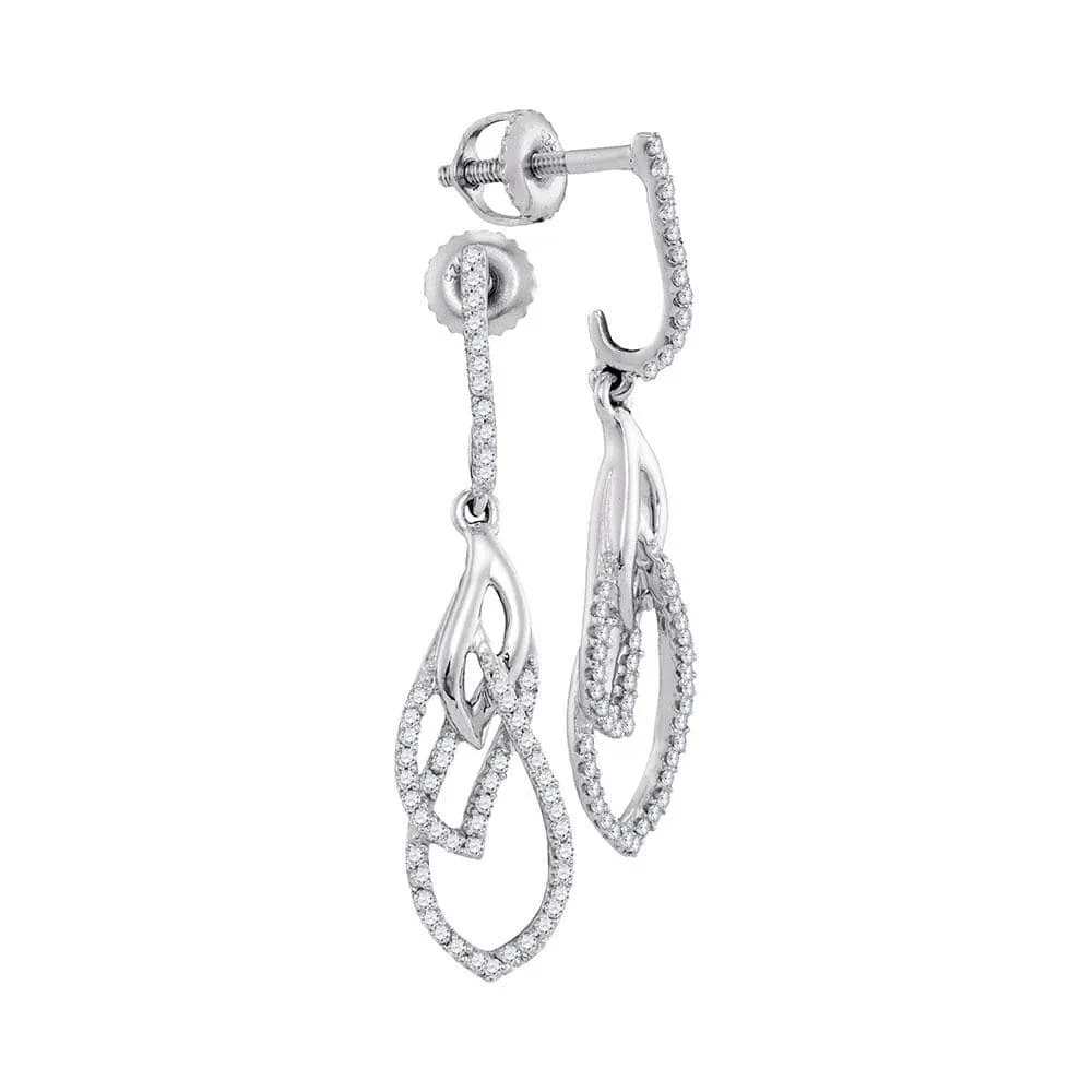 10kt White Gold Womens Round Diamond Dangle Earrings 1/4 Cttw