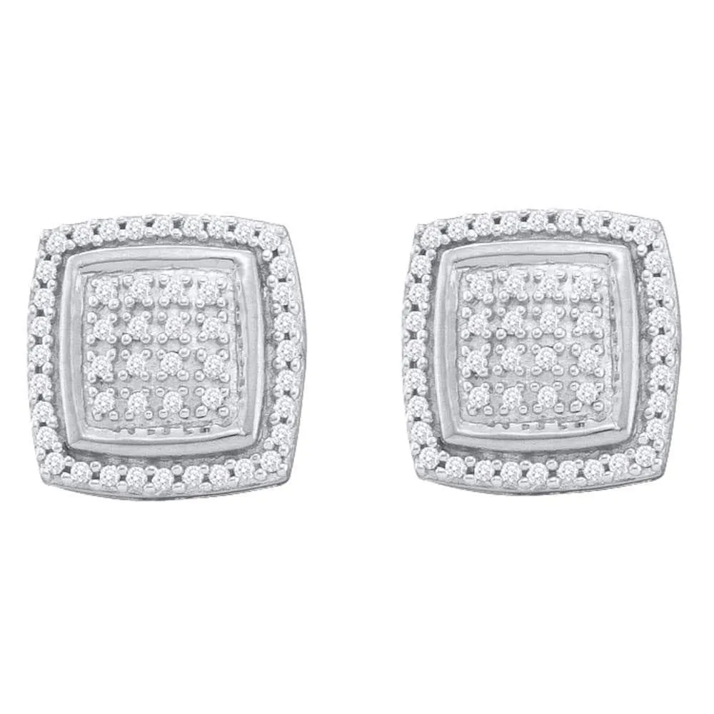 10kt White Gold Womens Round Diamond Square Frame Cluster Earrings 1/3 Cttw