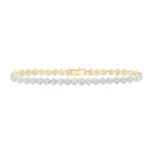 10kt Yellow Gold Womens Round Diamond Cluster Link Fashion Bracelet 3-1/5 Cttw