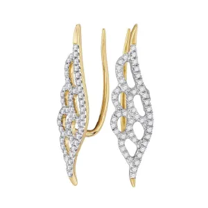 10kt Yellow Gold Womens Round Diamond Winged Climber Earrings 1/3 Cttw