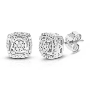 1/10 cttw Diamond Vintage Cushion Stud Earrings in Sterling Silver