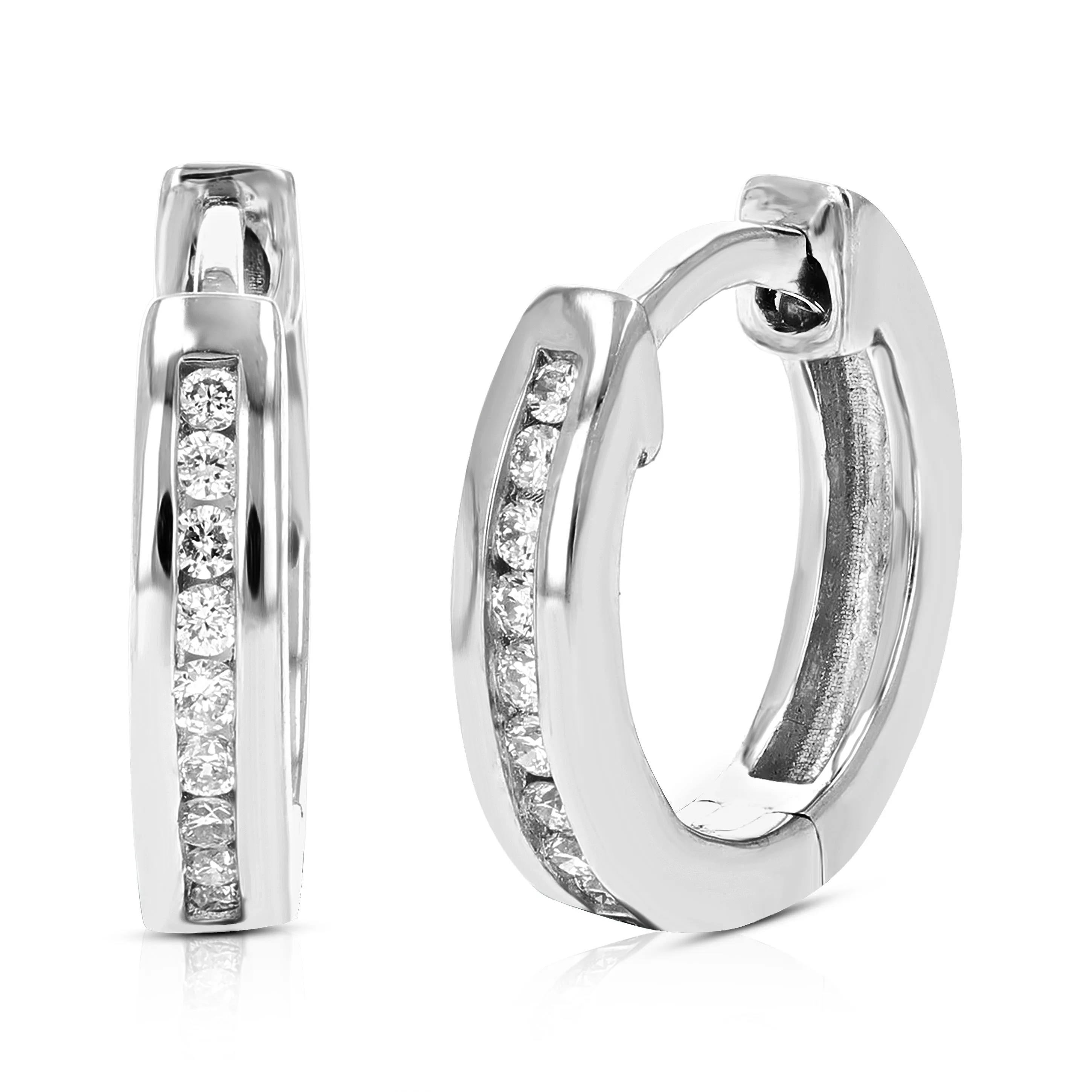 1/10 cttw Lab Grown Channel Diamond Hoop Earrings in Sterling Silver