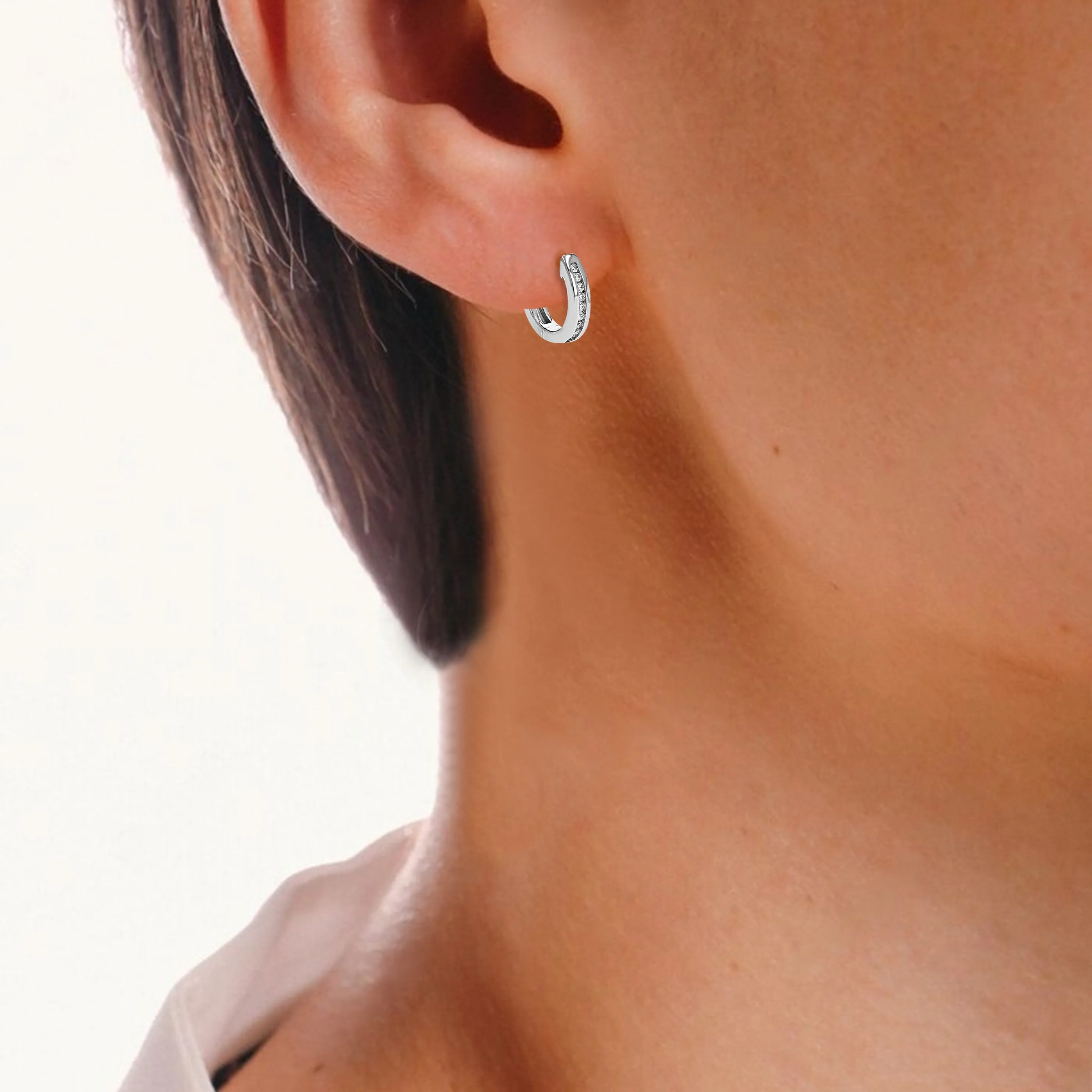 1/10 cttw Lab Grown Channel Diamond Hoop Earrings in Sterling Silver
