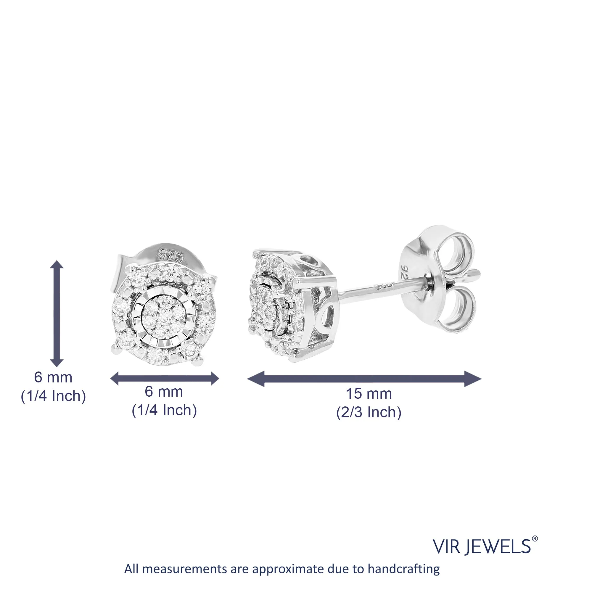 1/10 cttw Round Composite Diamond Stud Earrings in Sterling Silver
