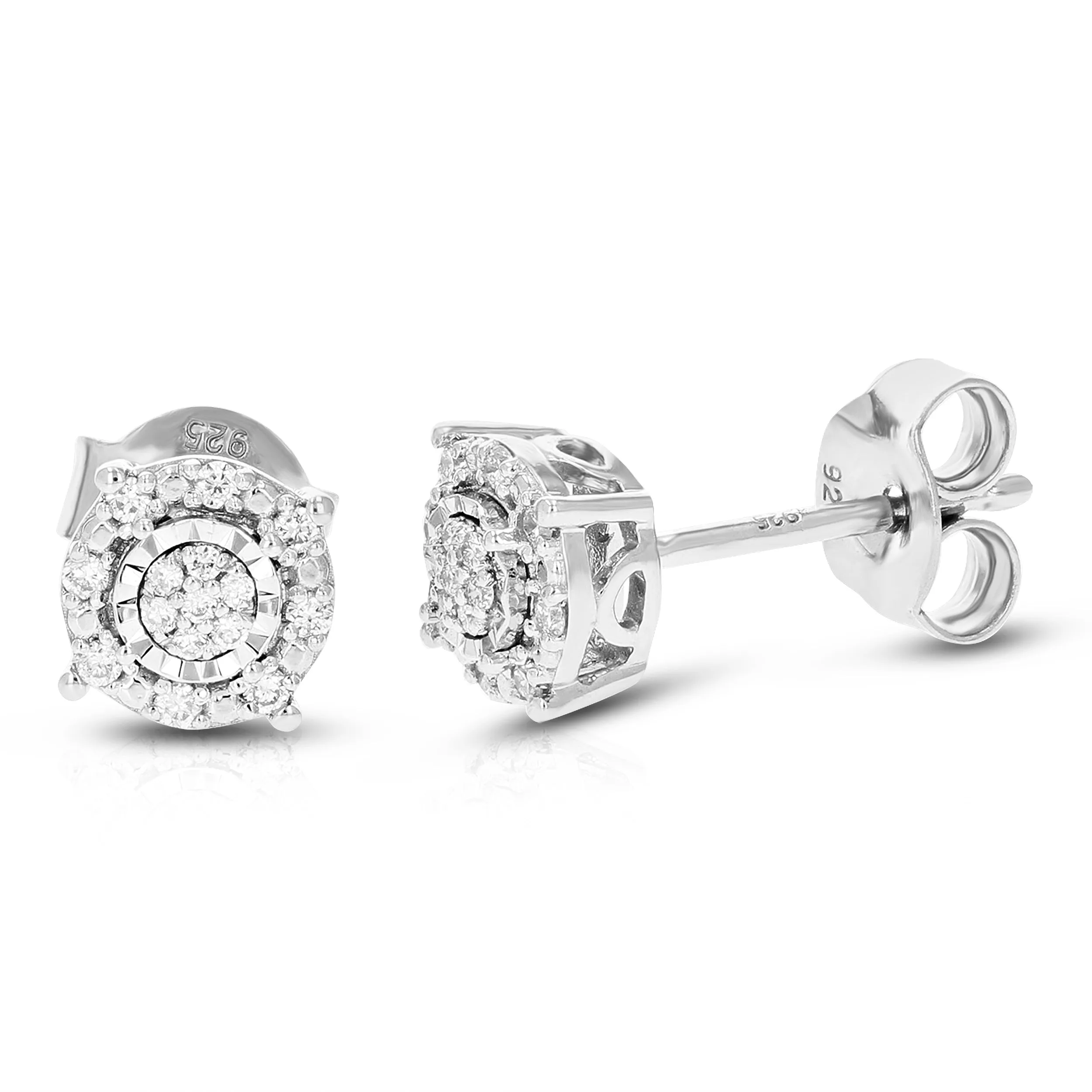 1/10 cttw Round Composite Diamond Stud Earrings in Sterling Silver