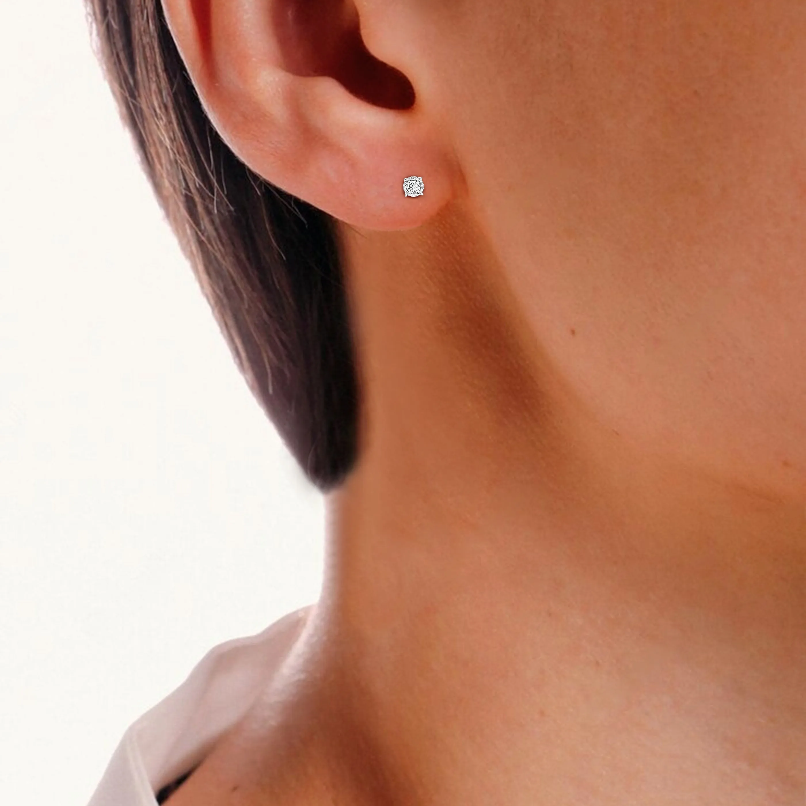 1/10 cttw Round Composite Diamond Stud Earrings in Sterling Silver
