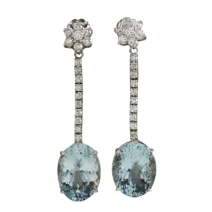 11.69 Carat Natural Aquamarine 14K White Gold Diamond Earrings