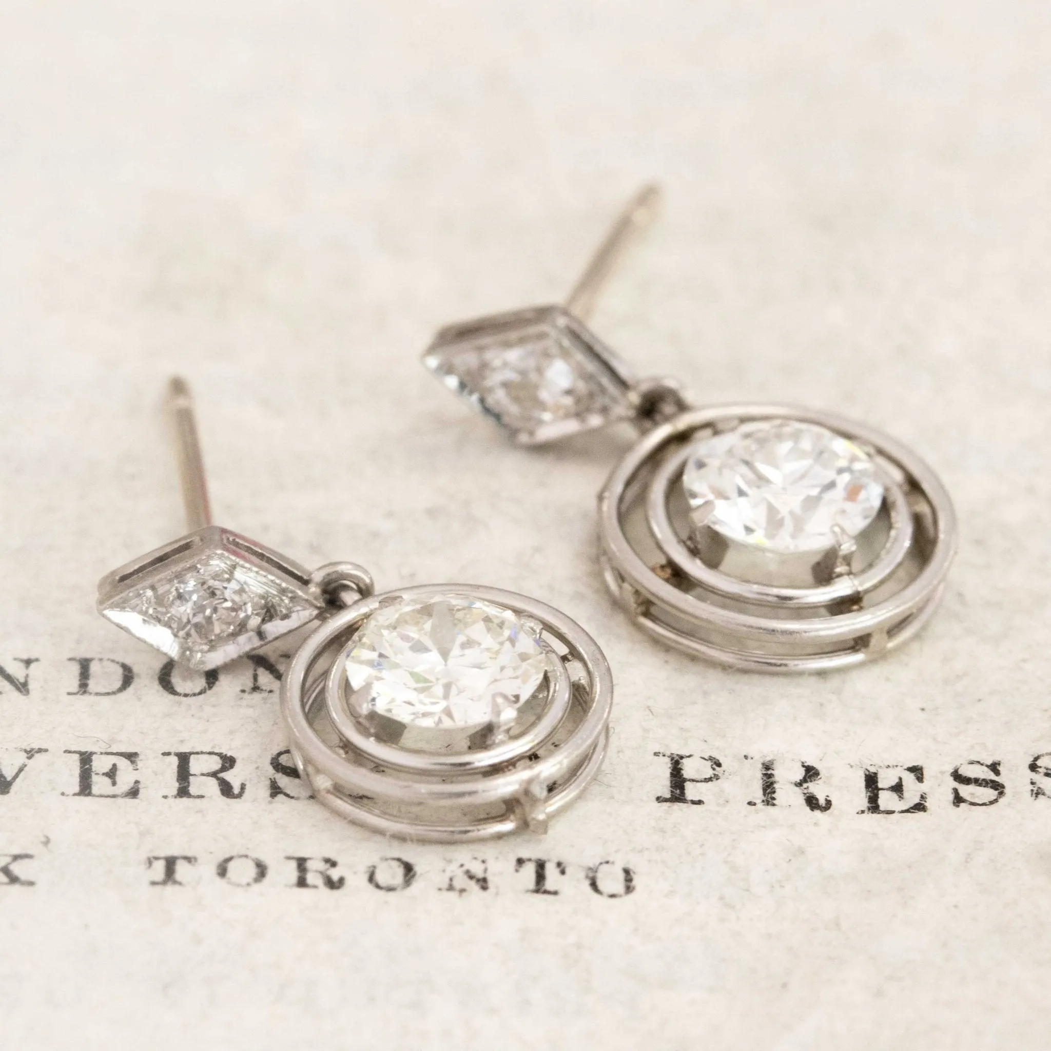 1.17ctw Old European Cut Diamond Drop Earrings