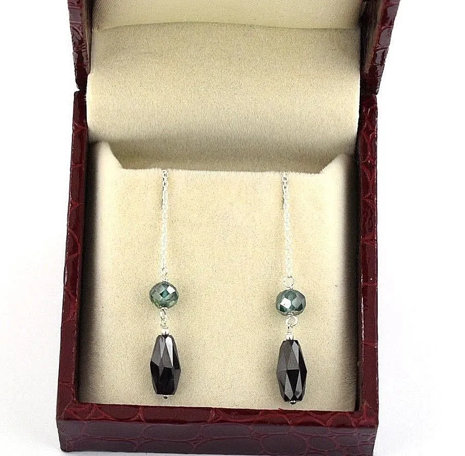 12 Ct Certified Black and Blue Diamond Dangler Drop Earring, Elegant Look with Great Luster
