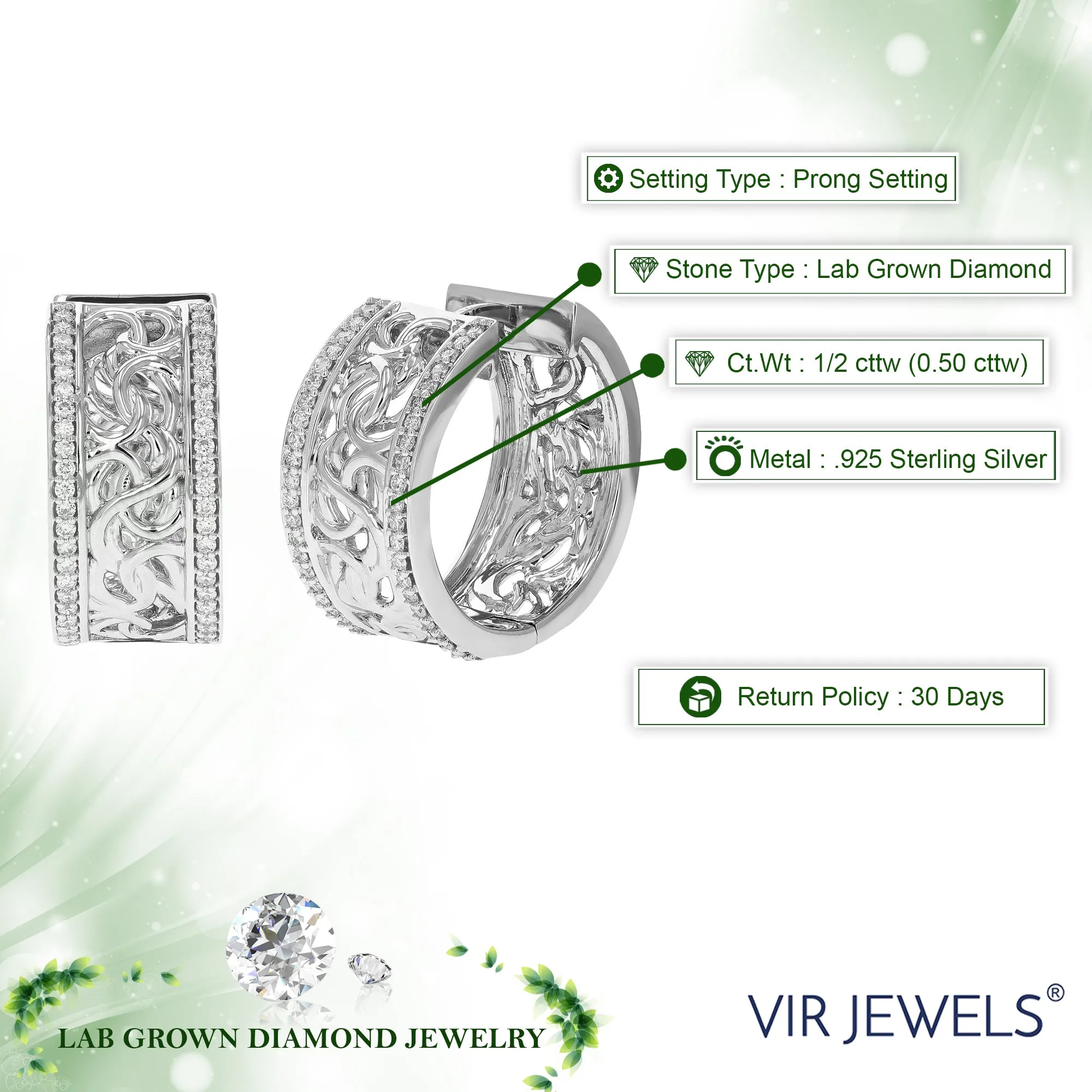 1/2 cttw Lab Grown Diamond Fashion Hoop Earrings in Sterling Silver