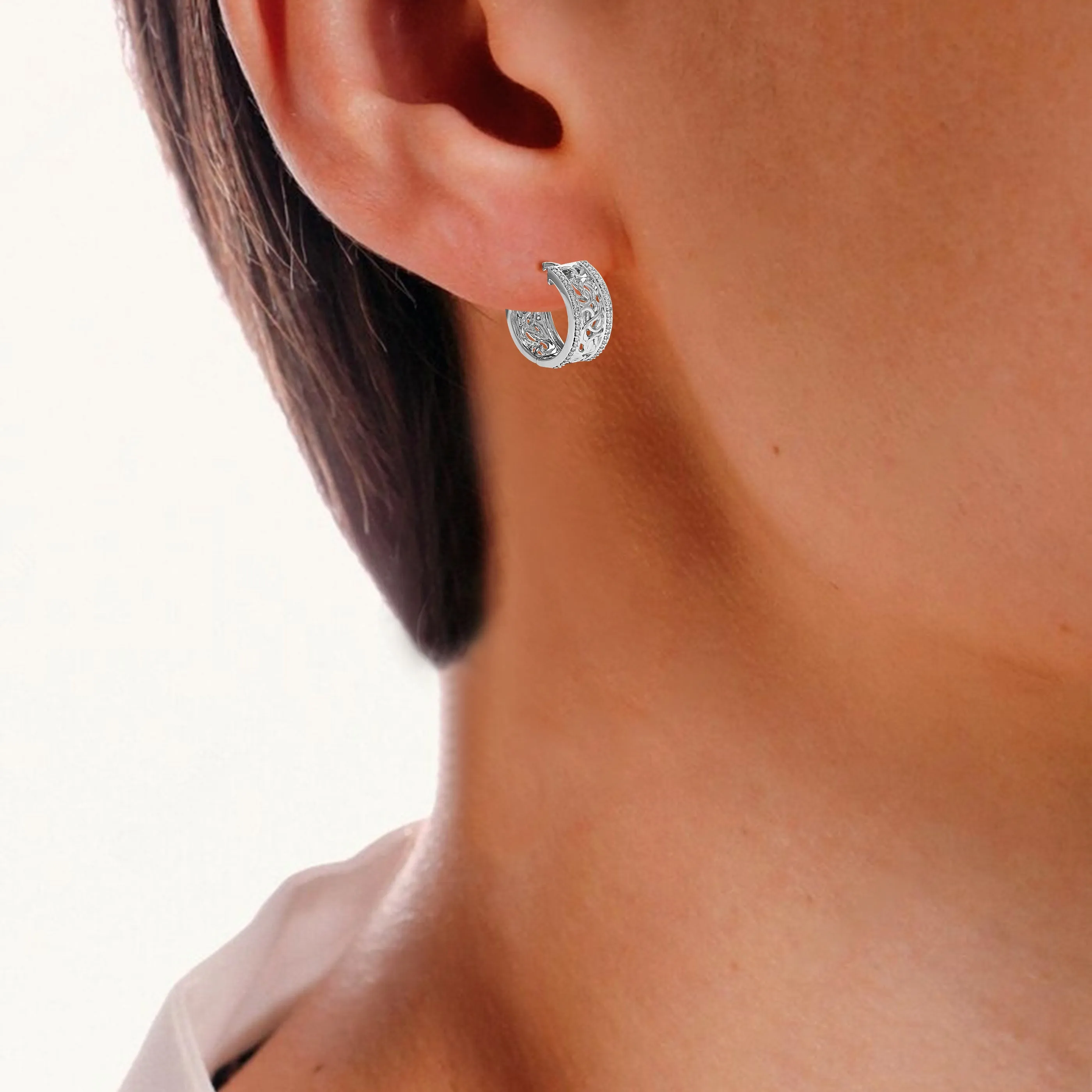 1/2 cttw Lab Grown Diamond Fashion Hoop Earrings in Sterling Silver