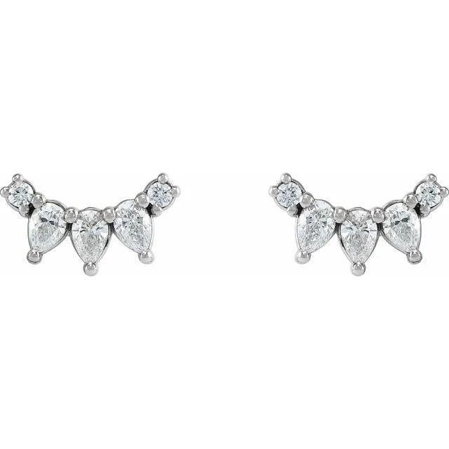 1/3 CTW Natural Diamond Curved Bar Earrings- 14k Gold (Y, W, R), Platinum, or Sterling Silver