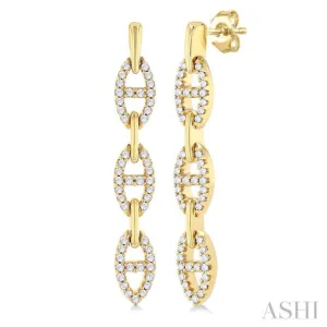 1/3 ctw Open Window D-Link Round Cut Diamond Fashion Long Earring in 14K Yellow Gold