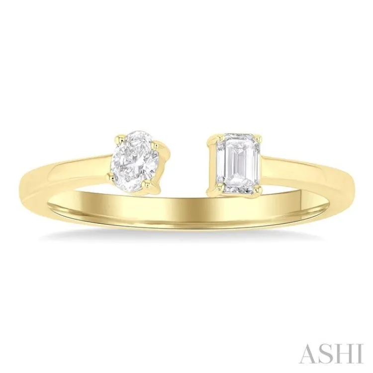 1/3 ctw Toi Et Moi Oval and Emerald Cut Diamond Open Fashion Ring in 14K Yellow Gold