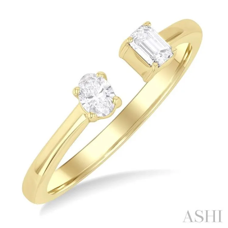 1/3 ctw Toi Et Moi Oval and Emerald Cut Diamond Open Fashion Ring in 14K Yellow Gold