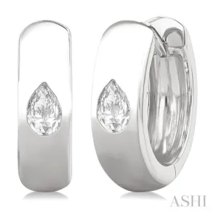 1/4 ctw Bezel Set Pear Cut Diamond Fashion Huggie Earrings in 14K White Gold