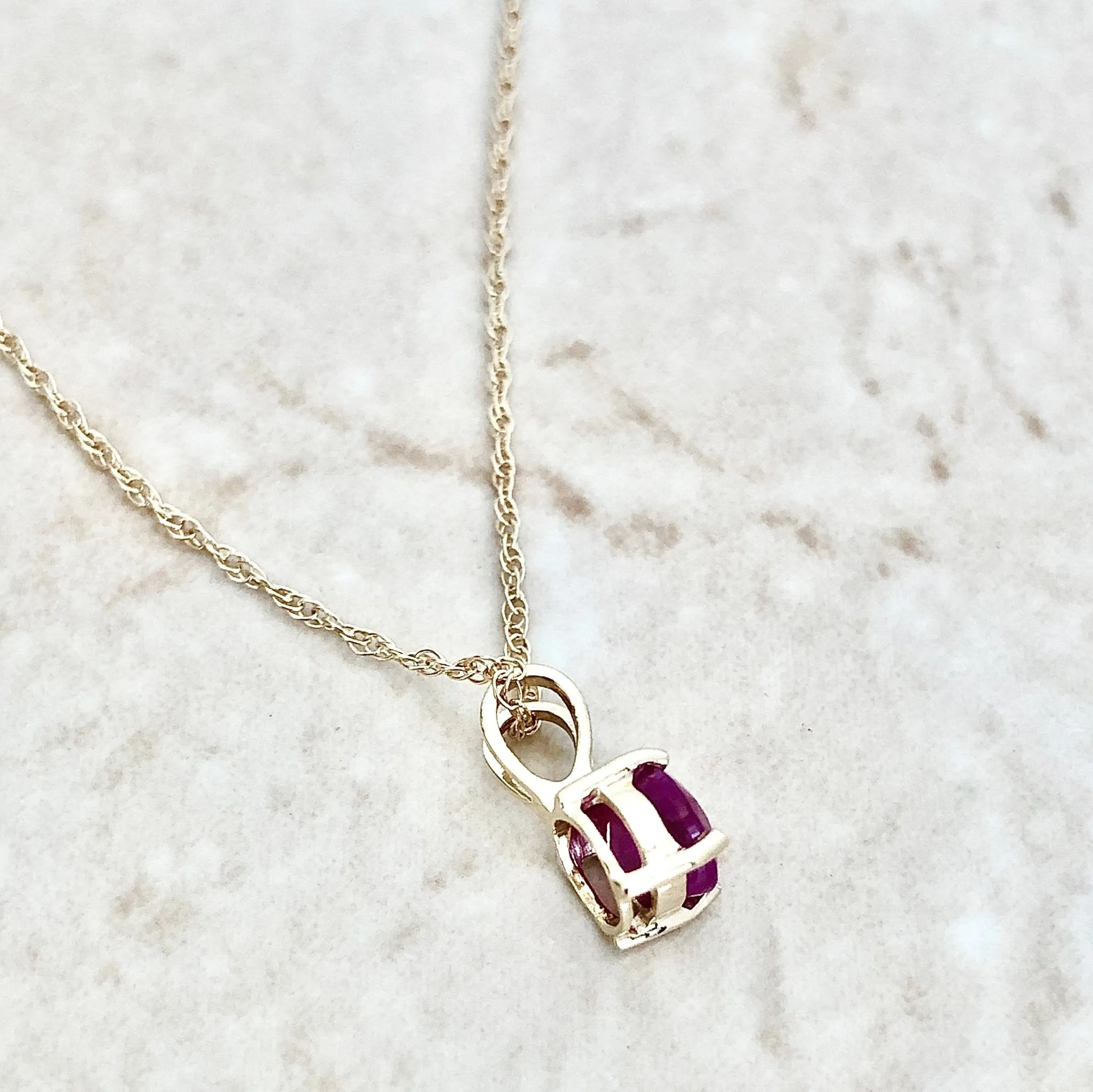 14 Karat Yellow Gold July Birthstone Natural Round Ruby Solitaire Pendant Necklace