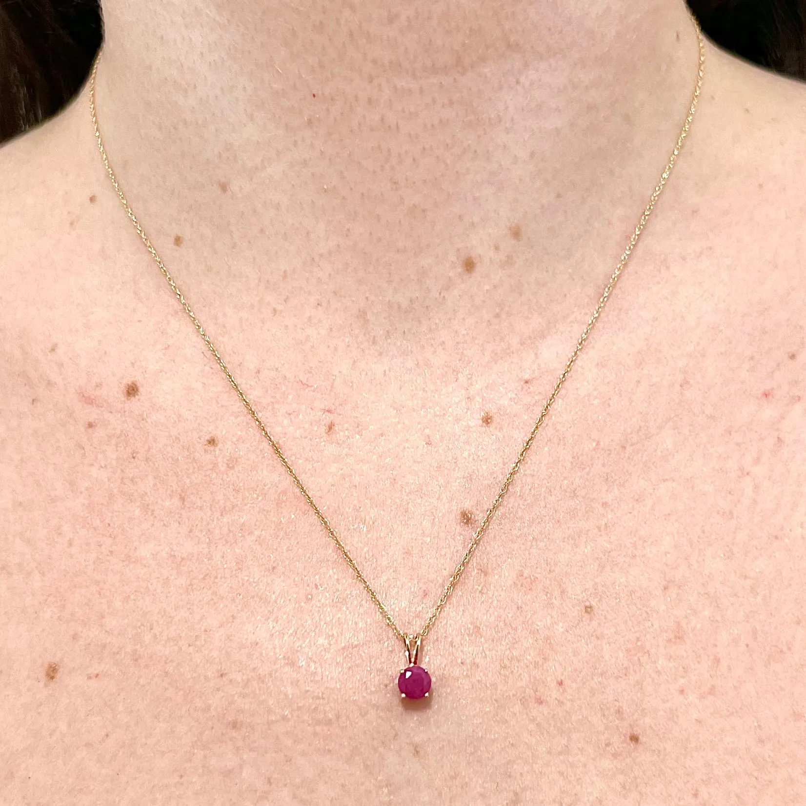 14 Karat Yellow Gold July Birthstone Natural Round Ruby Solitaire Pendant Necklace