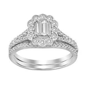 14K 1.00ct Diamond Solitaire Emerald-Ring