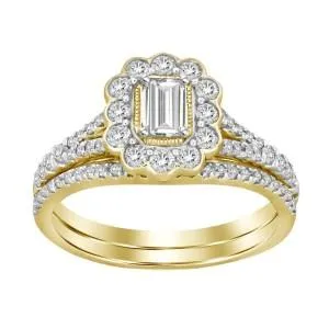 14K 1.00ct Diamond Solitaire Emerald-Ring