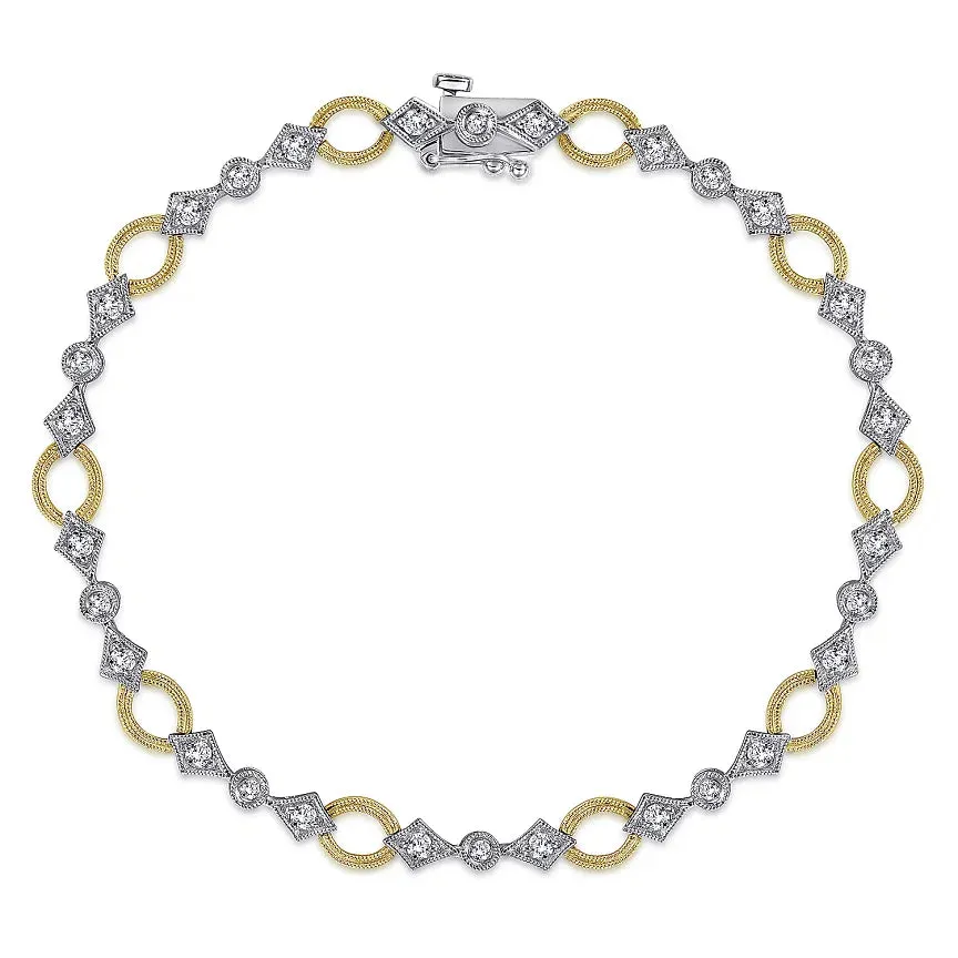 14K 2-Tone Gold Link and Bow .60cttw Diamond Tennis Bracelet 7"