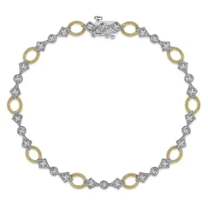 14K 2-Tone Gold Link and Bow .60cttw Diamond Tennis Bracelet 7"