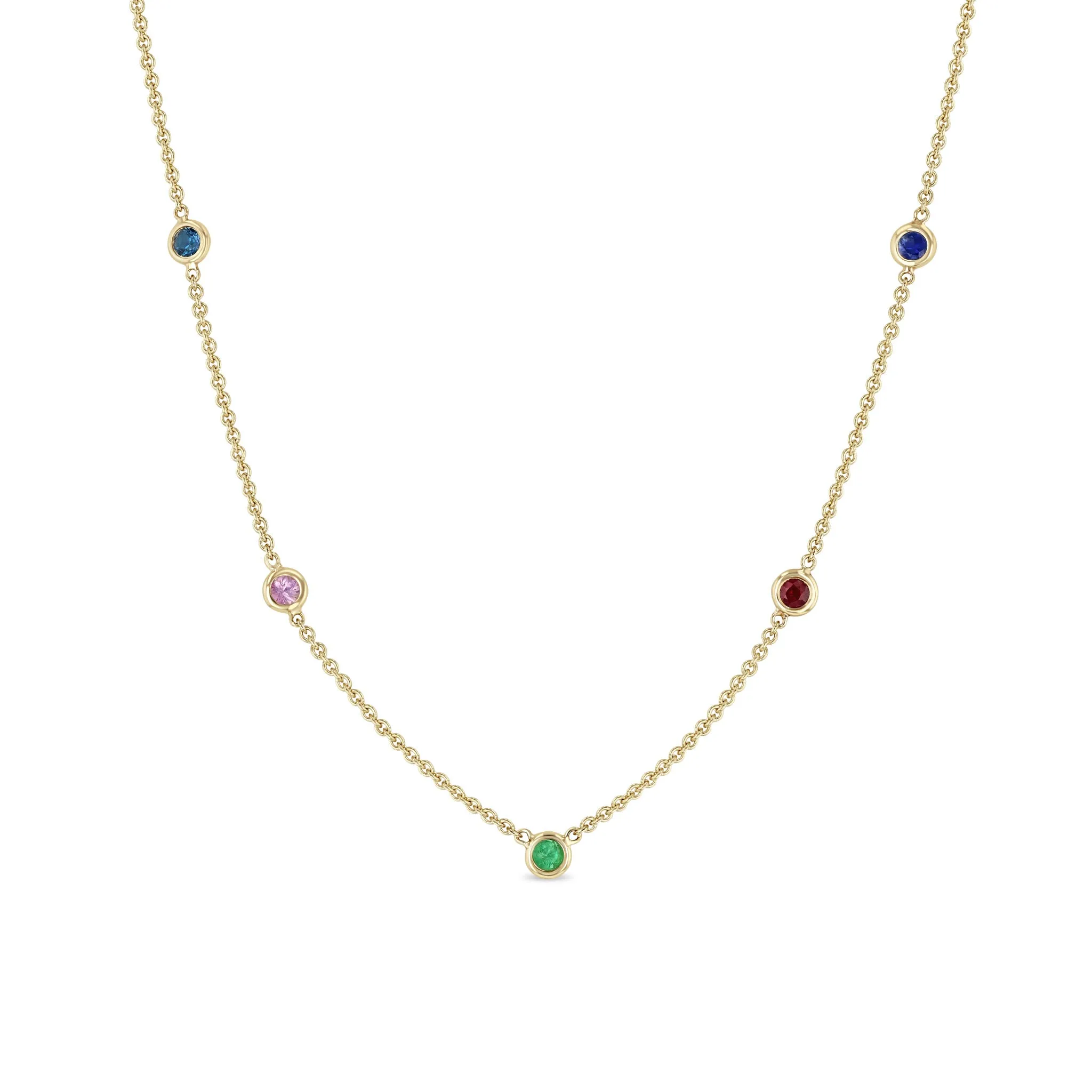14k 5 Rainbow Floating Gemstone Station Necklace