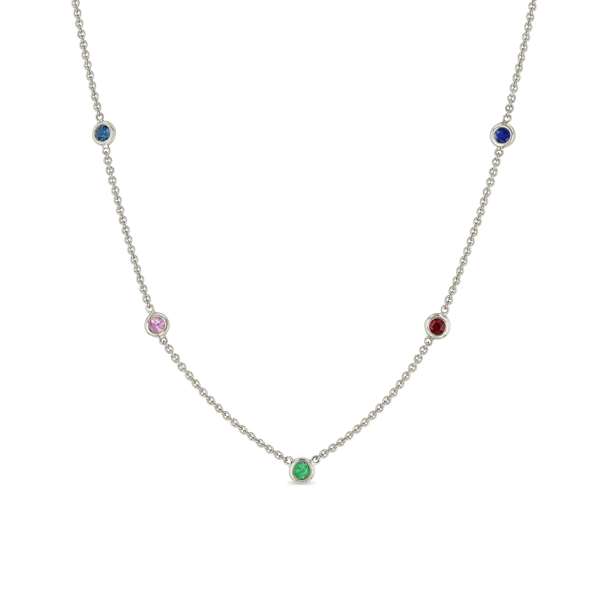 14k 5 Rainbow Floating Gemstone Station Necklace