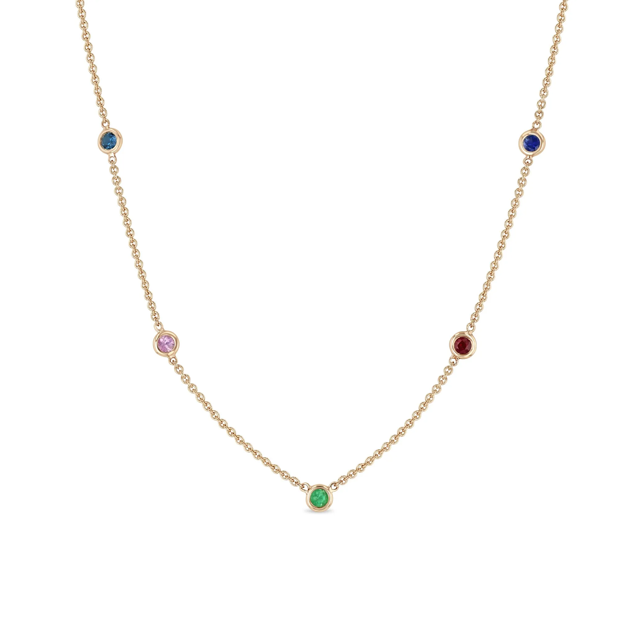 14k 5 Rainbow Floating Gemstone Station Necklace