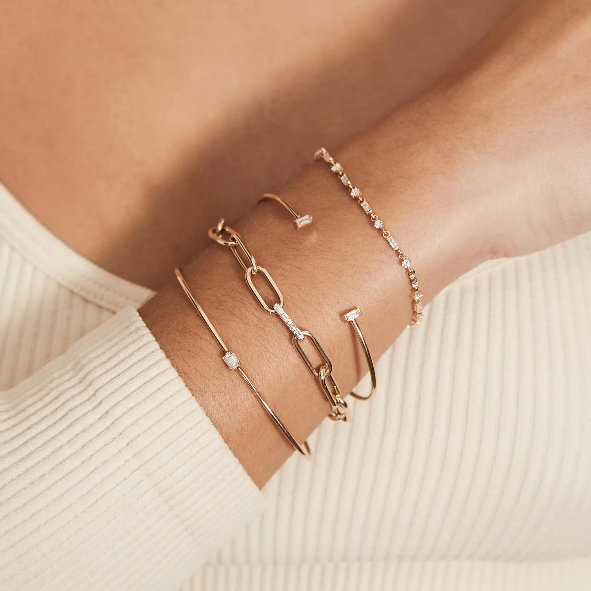 14k Baguette Diamond Link Large Paperclip Chain Bracelet