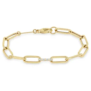 14k Baguette Diamond Link Large Paperclip Chain Bracelet