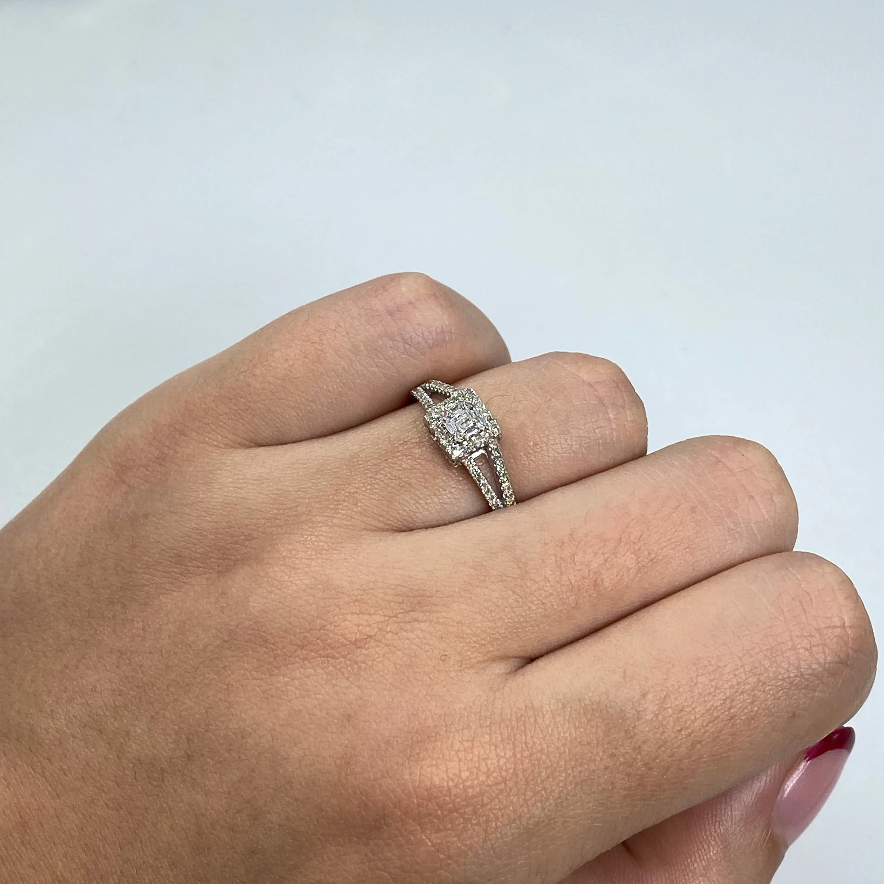 14K Baguette Diamond Square Engagement Ring