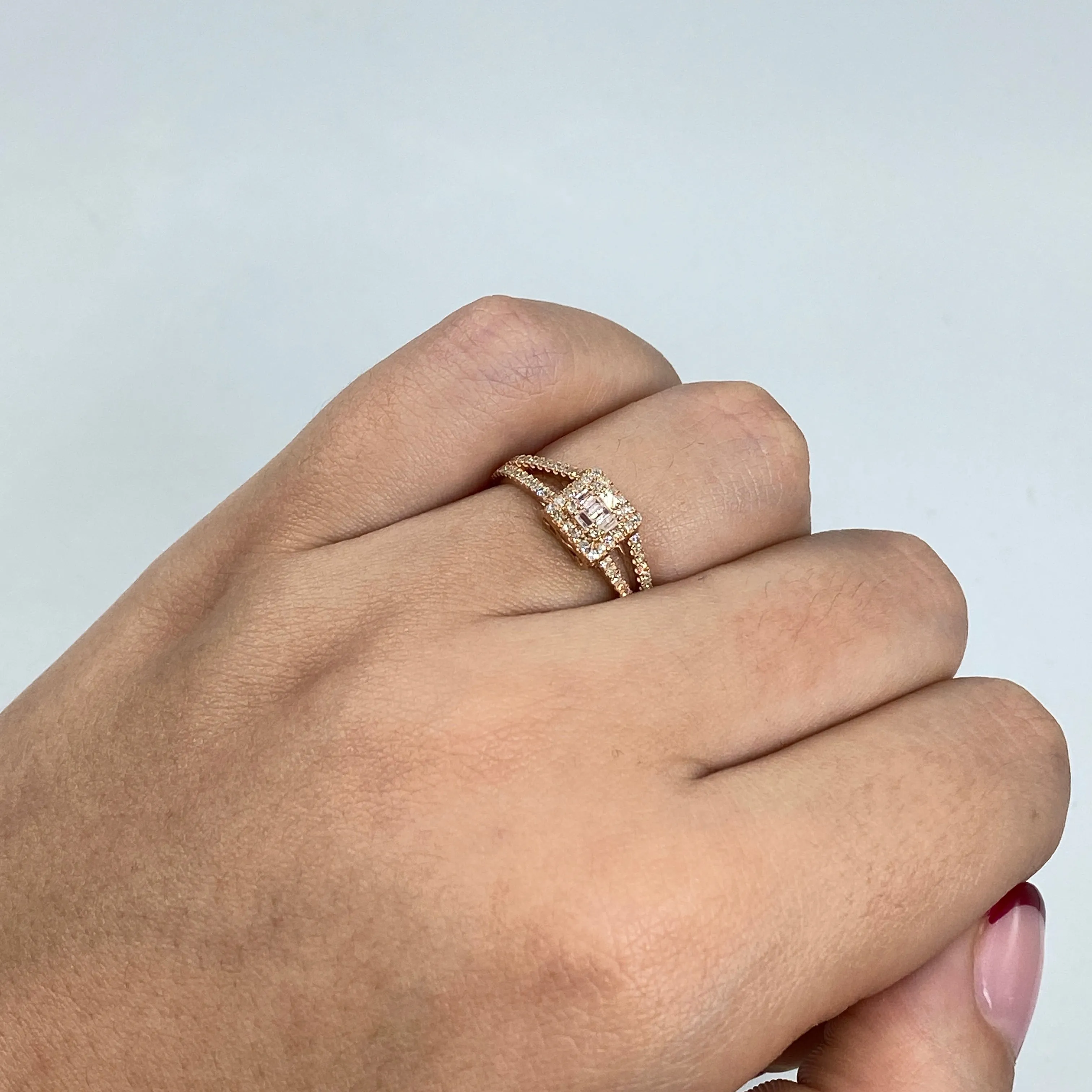 14K Baguette Diamond Square Engagement Ring