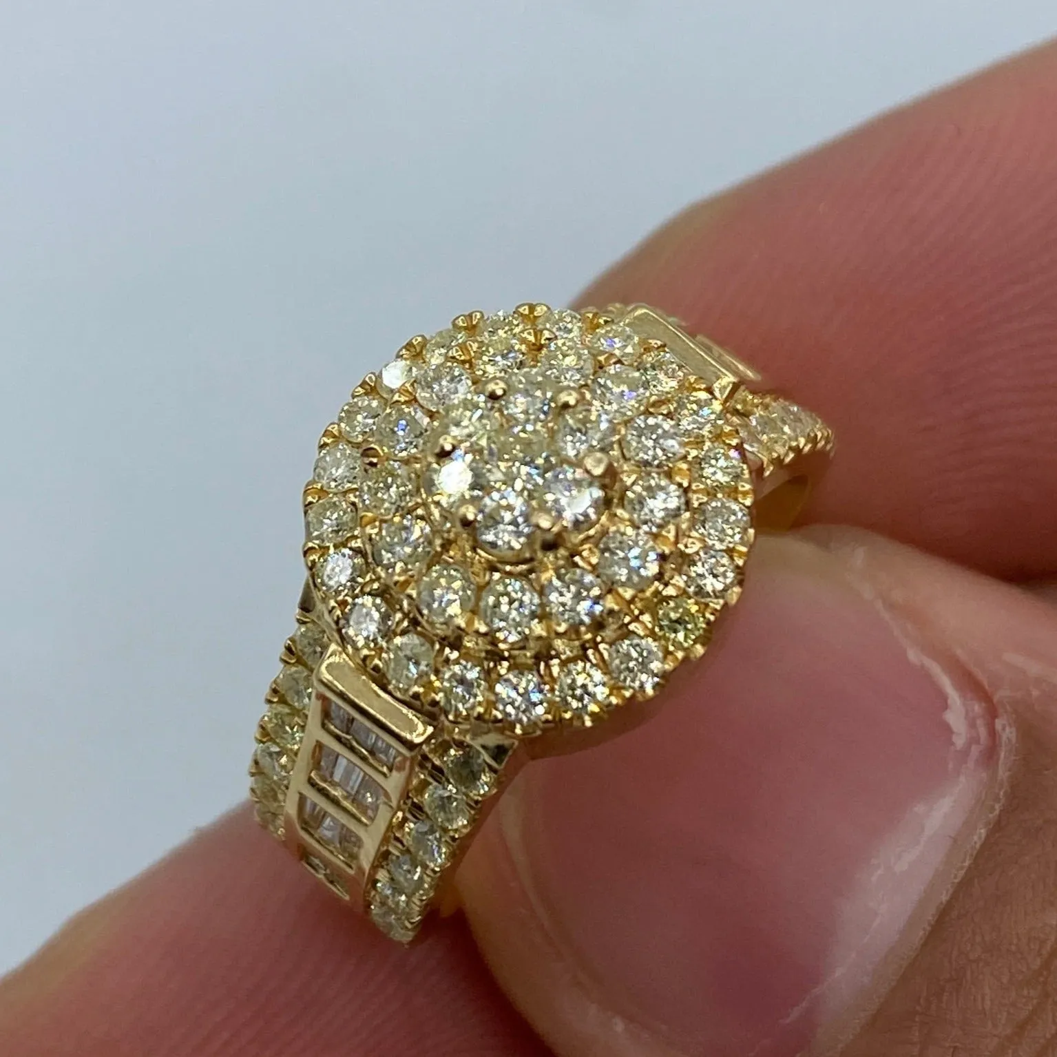 14K Cake Diamond Baguette Engagement Ring