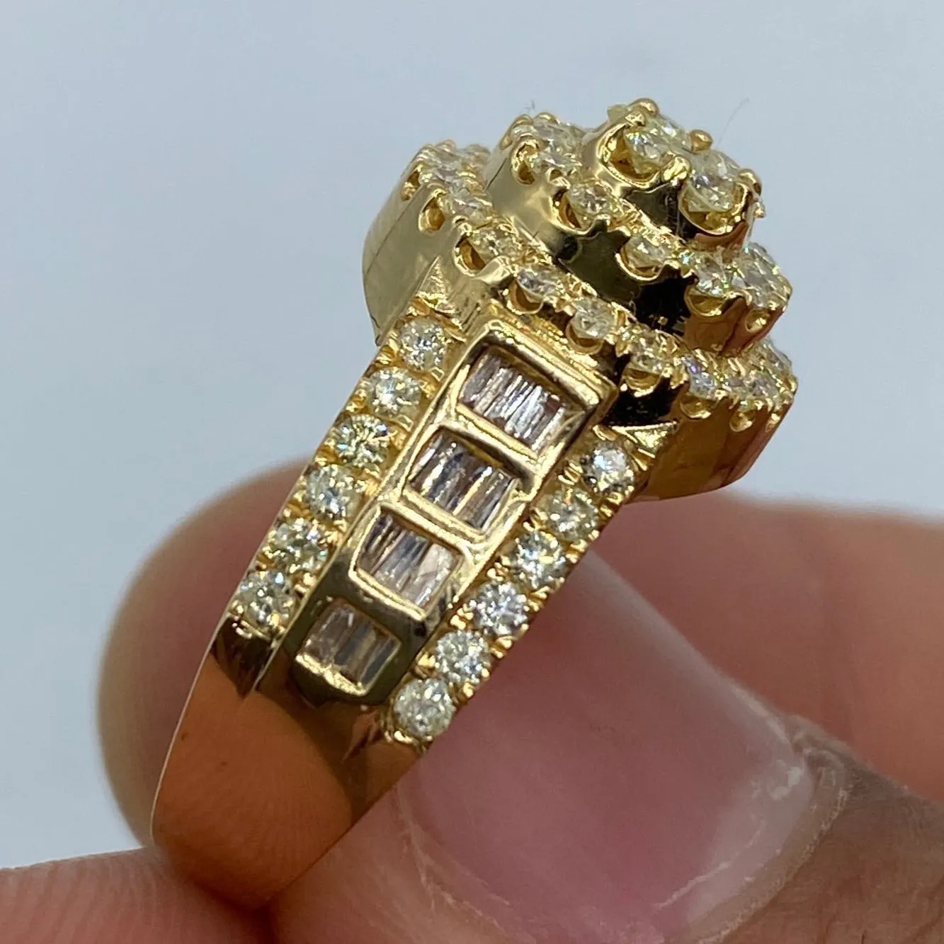 14K Cake Diamond Baguette Engagement Ring