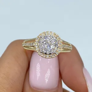 14K Circle Halo Diamond Ring