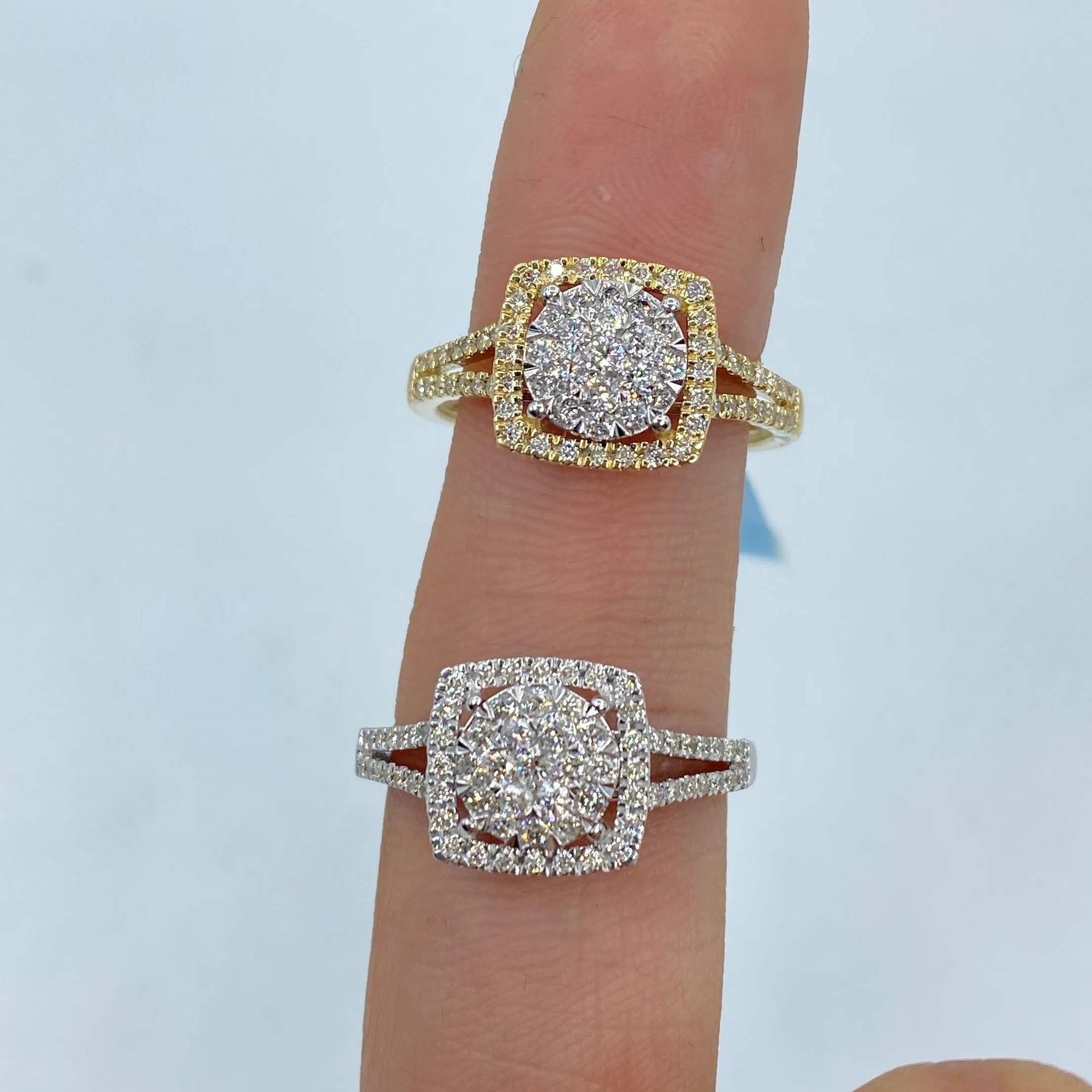 14K Circle Square Halo Diamond Ring