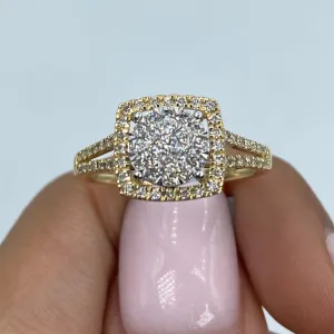 14K Circle Square Halo Diamond Ring