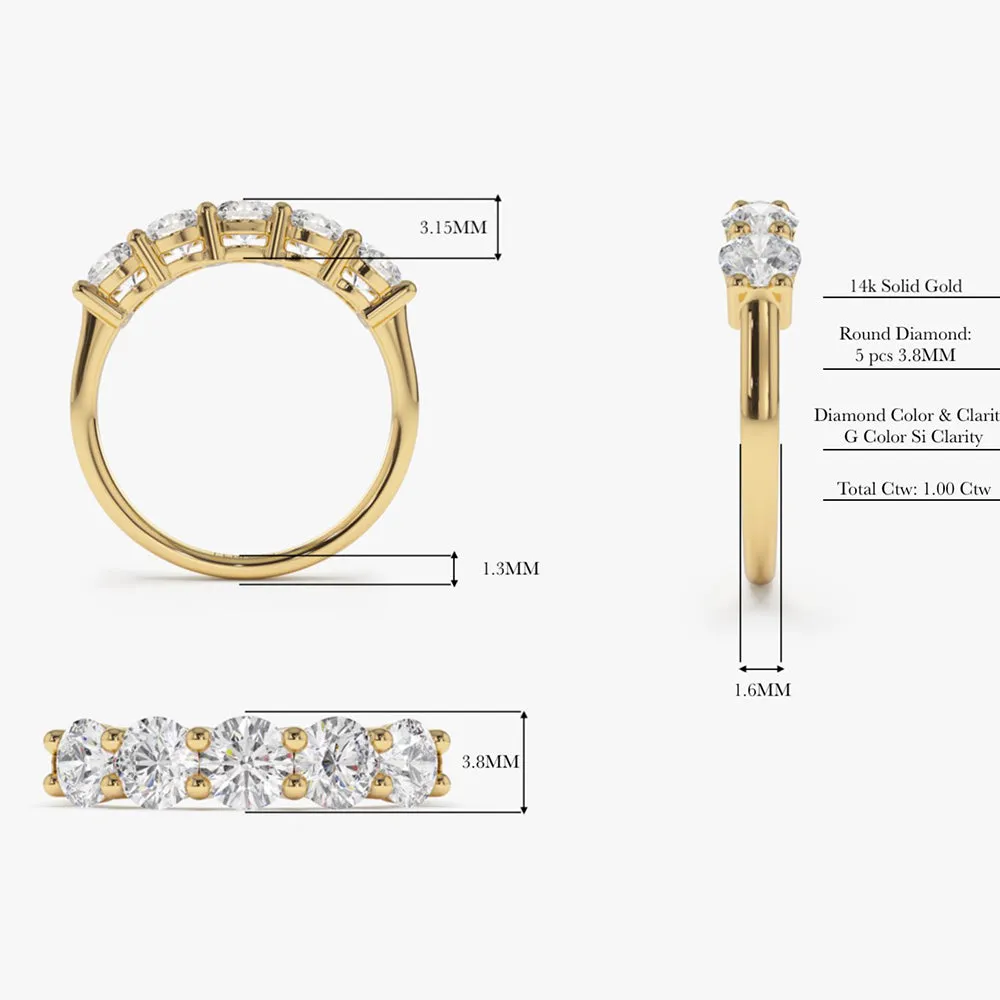 14k Five Stone 1ctw Wire Basket Diamond Ring