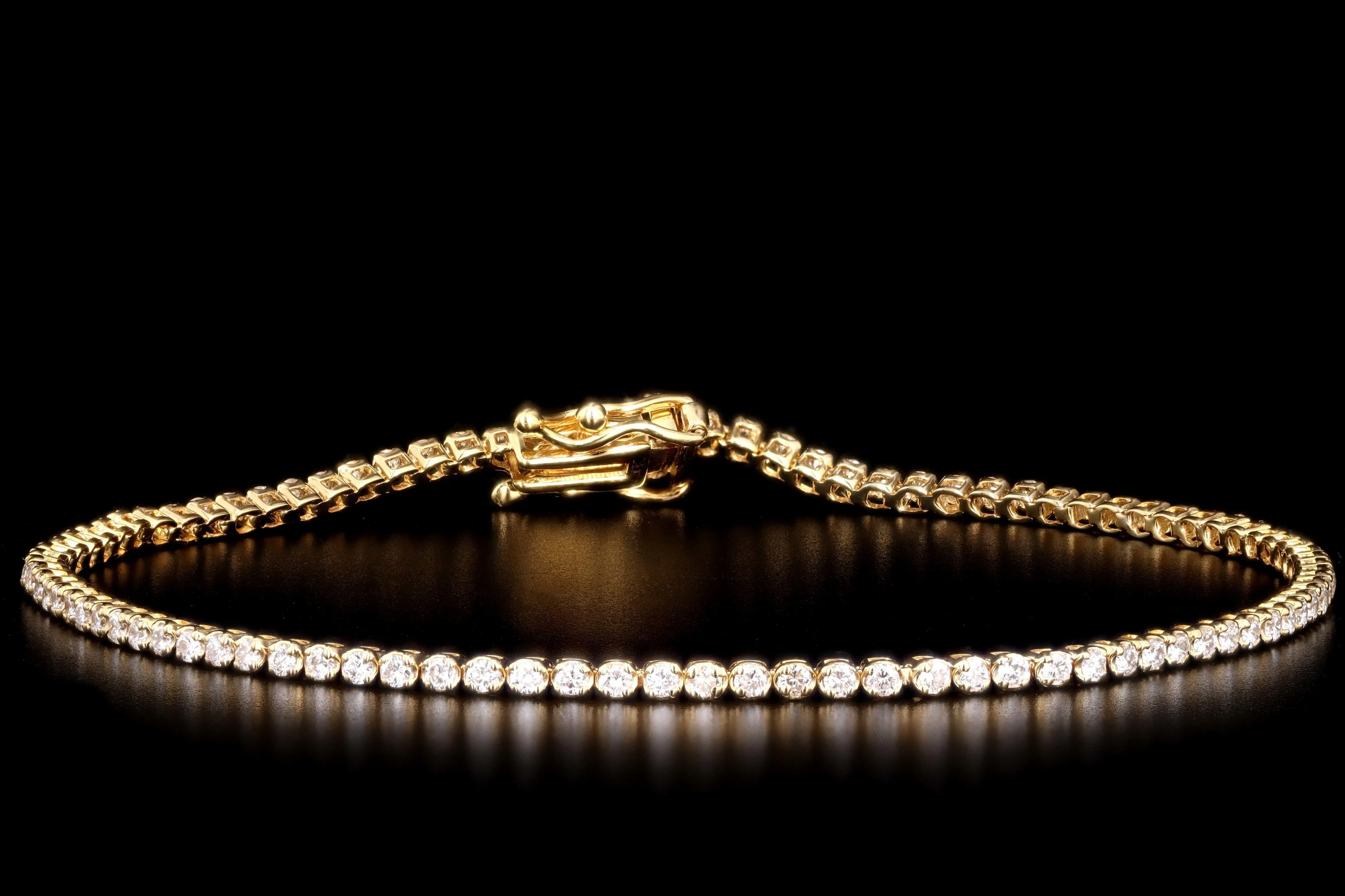 14K Gold 1 Carat Total Weight Round Brilliant Cut Diamond Tennis Bracelet