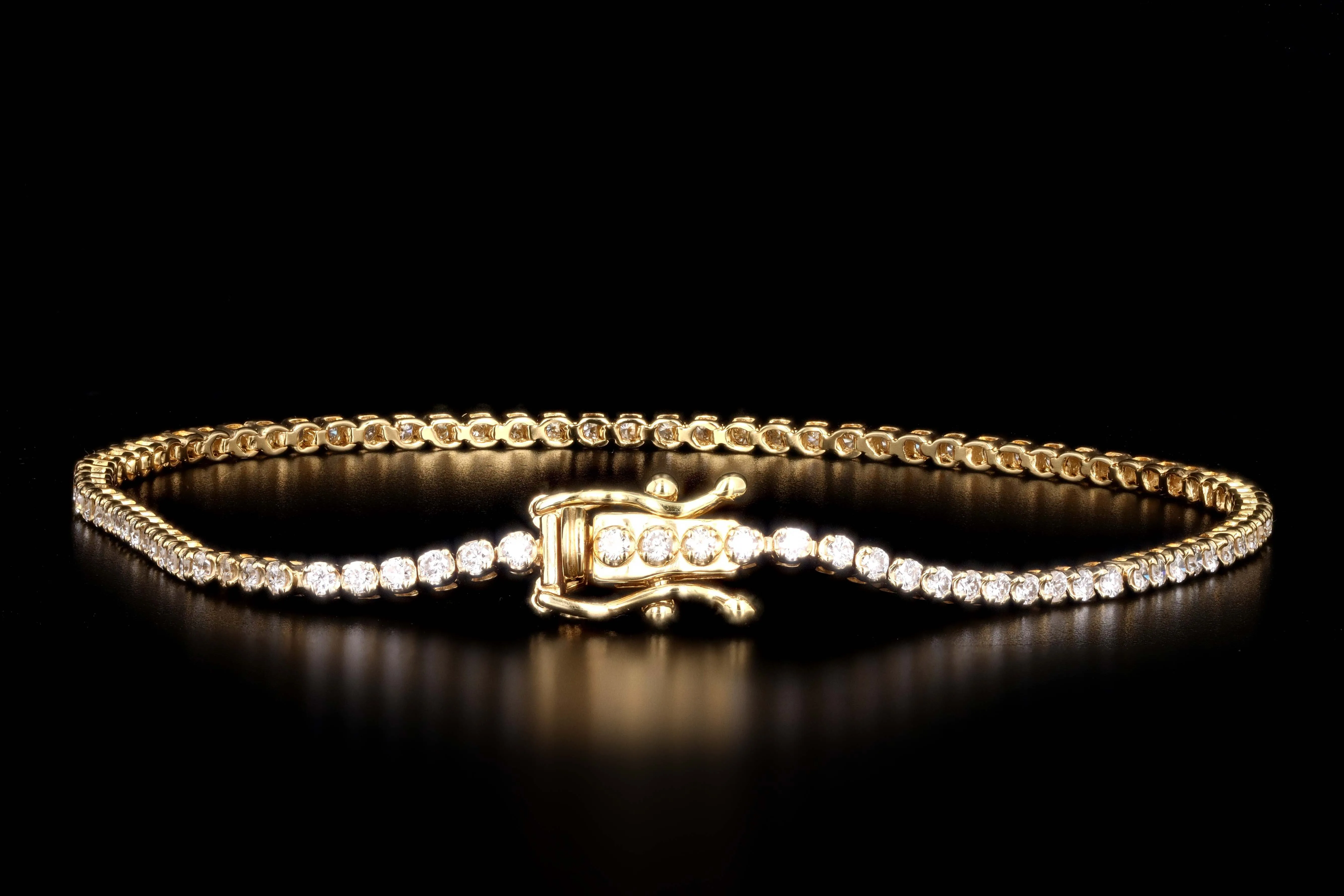 14K Gold 1 Carat Total Weight Round Brilliant Cut Diamond Tennis Bracelet