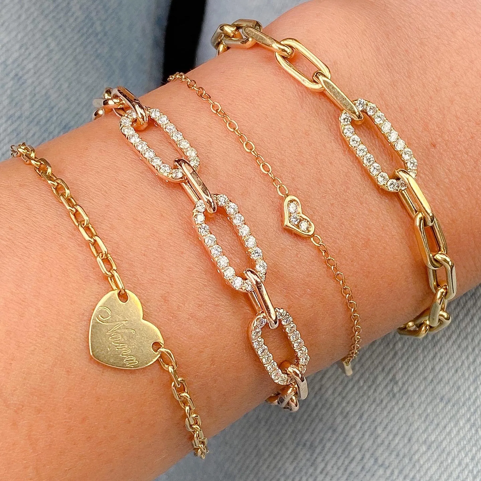 14K Gold Alternating Triple Diamond & Turquoise Thick Oval Link Bracelet ~ Small Links